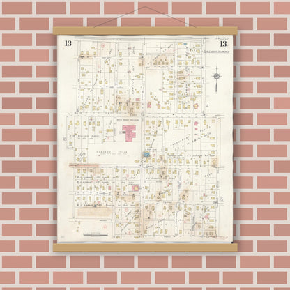 Old map wall art mockup — magnetic wood frame on brick wall — Sanborn Fire Insurance Map from Marion, Williamson County, Illinois (1946), Sheet #0013