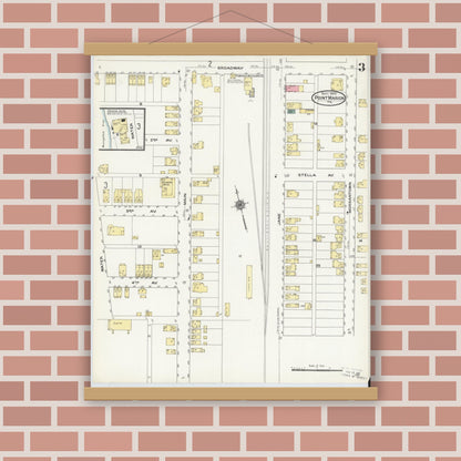 Old map wall art mockup — magnetic wood frame on brick wall — Sanborn Fire Insurance Map from Point Marion, Fayette County, Pennsylvania (1909), Sheet #0003