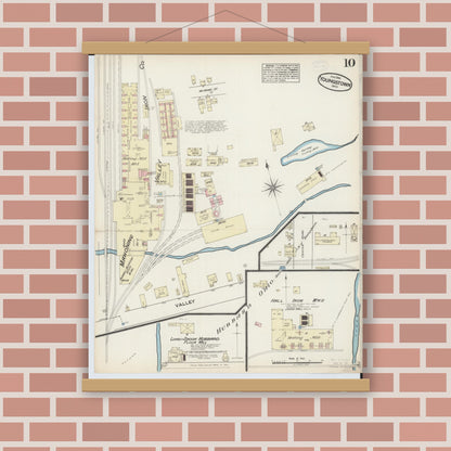Old map wall art mockup — magnetic wood frame on brick wall — Sanborn Fire Insurance Map from Youngstown, Mahoning County, Ohio (1884), Sheet #0010