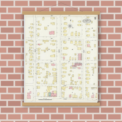 Old map wall art mockup — magnetic wood frame on brick wall — Sanborn Fire Insurance Map from Honesdale, Wayne County, Pennsylvania (1897), Sheet #0002