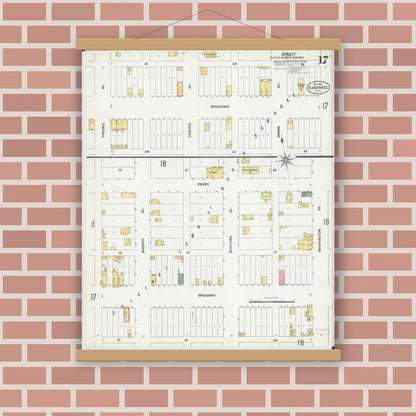 Old map wall art mockup — magnetic wood frame on brick wall — Sanborn Fire Insurance Map from Kankakee, Kankakee County, Illinois (1901), Sheet #0017