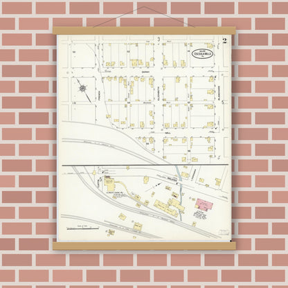 Old map wall art mockup — magnetic wood frame on brick wall — Sanborn Fire Insurance Map from Osceola Mills, Clearfield County, Pennsylvania (1910), Sheet #0002