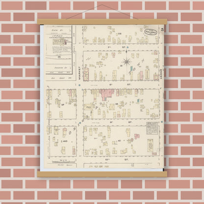 Old map wall art mockup — magnetic wood frame on brick wall — Sanborn Fire Insurance Map from Holland, Ottawa County, Michigan (1883), Sheet #0005