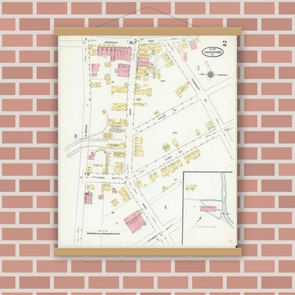 Old map wall art mockup — magnetic wood frame on brick wall — Sanborn Fire Insurance Map from Haverstraw, Rockland County, New York (1910) - Complete Map Set