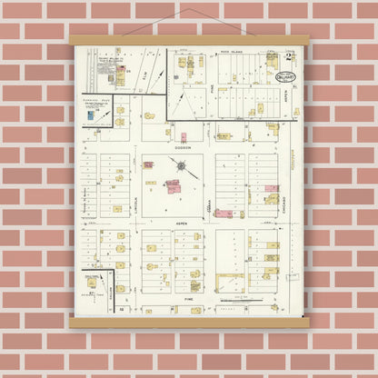 Old map wall art mockup — magnetic wood frame on brick wall — Sanborn Fire Insurance Map from Dalhart, Dallam And Hartley County, Texas (1920), Sheet #0002