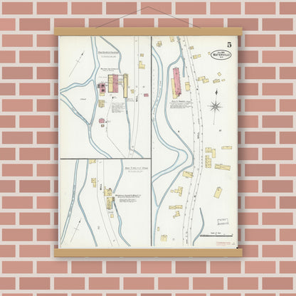 Old map wall art mockup — magnetic wood frame on brick wall — Sanborn Fire Insurance Map from Waterville, Oneida County, New York (1906), Sheet #0005