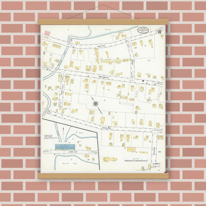 Old map wall art mockup — magnetic wood frame on brick wall — Sanborn Fire Insurance Map from Canton, Norfolk County, Massachusetts (1911), Sheet #0008