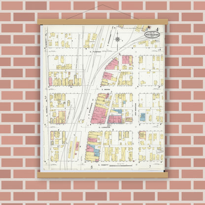 Old map wall art mockup — magnetic wood frame on brick wall — Sanborn Fire Insurance Map from Iron Mountain, Dickinson County, Michigan (1911), Sheet #0004