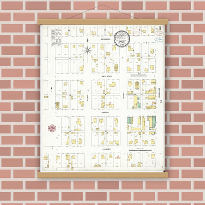 Old map wall art mockup — magnetic wood frame on brick wall — Sanborn Fire Insurance Map from Afton, Union County, Iowa (1899) â€” Complete Set
