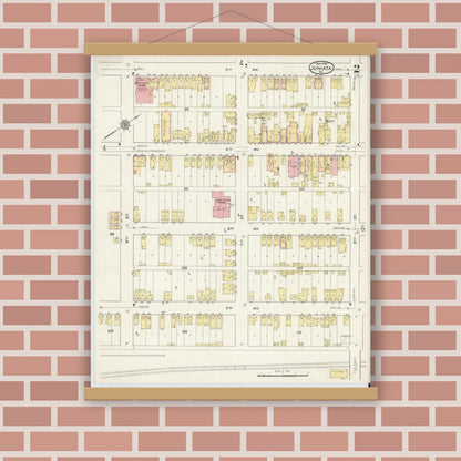 Old map wall art mockup — magnetic wood frame on brick wall — Sanborn Fire Insurance Map from Juniata, Blair County, Pennsylvania (1915), Sheet #0002