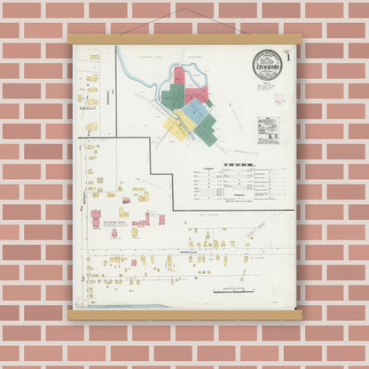 Old map wall art mockup — magnetic wood frame on brick wall — Sanborn Fire Insurance Map from Edinboro, Erie County, Pennsylvania (1906) - Complete Map Set