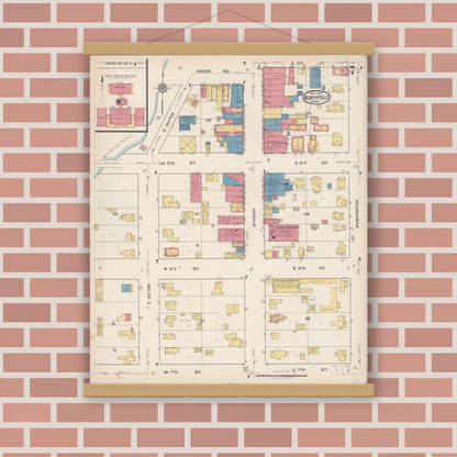 Old map wall art mockup — magnetic wood frame on brick wall — Sanborn Fire Insurance Map from Northfield, Rice County, Minnesota (1922), Sheet #0007