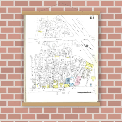 Old map wall art mockup — magnetic wood frame on brick wall — Sanborn Fire Insurance Map from Honolulu, Oahu County, Hawaii (1955), Sheet #0138