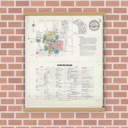 Old map wall art mockup — magnetic wood frame on brick wall — Sanborn Fire Insurance Map from Coldwater, Branch County, Michigan (1914), Sheet #0001