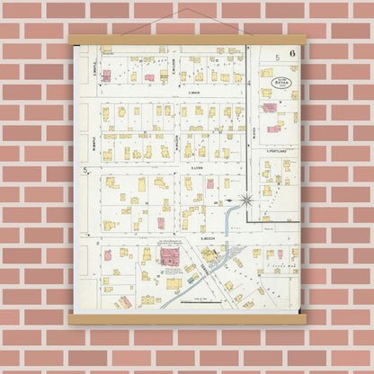 Old map wall art mockup — magnetic wood frame on brick wall — Sanborn Fire Insurance Map from Bryan, Williams County, Ohio (1899), Sheet #0006