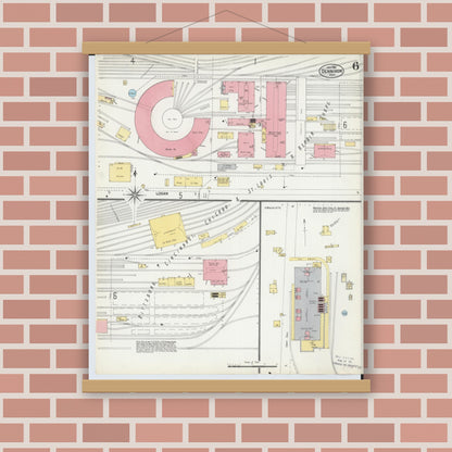 Old map wall art mockup — magnetic wood frame on brick wall — Sanborn Fire Insurance Map from Dennison, Tuscarawas County, Ohio (1901), Sheet #0006