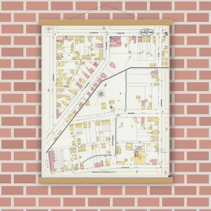 Old map wall art mockup — magnetic wood frame on brick wall — Sanborn Fire Insurance Map from Middletown, Dauphin County, Pennsylvania (1902), Sheet #0005
