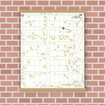 Old map wall art mockup — magnetic wood frame on brick wall — Sanborn Fire Insurance Map from Carmel By The Sea, Monterey County, California (1924), Sheet #0012