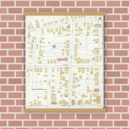 Old map wall art mockup — magnetic wood frame on brick wall — Sanborn Fire Insurance Map from Oneida, Madison County, New York (1904), Sheet #0003