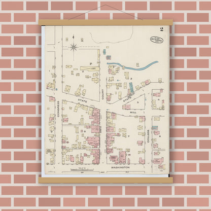 Old map wall art mockup — magnetic wood frame on brick wall — Sanborn Fire Insurance Map from Athens, Athens County, Ohio (1885), Sheet #0002