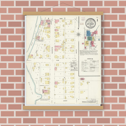 Old map wall art mockup — magnetic wood frame on brick wall — Sanborn Fire Insurance Map from New Bremen, Auglaize County, Ohio (1907) - Complete Map Set