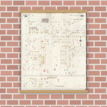 Old map wall art mockup — magnetic wood frame on brick wall — Sanborn Fire Insurance Map from Michigan City, La Porte County, Indiana (1948), Sheet #0036