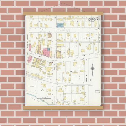 Old map wall art mockup — magnetic wood frame on brick wall — Sanborn Fire Insurance Map from Oconto, Oconto County, Wisconsin (1911), Sheet #0007
