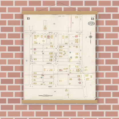 Old map wall art mockup — magnetic wood frame on brick wall — Sanborn Fire Insurance Map from Oxford, Chester County, Pennsylvania (1940), Sheet #0013