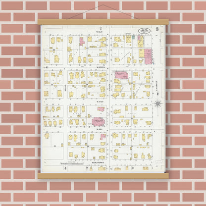 Old map wall art mockup — magnetic wood frame on brick wall — Sanborn Fire Insurance Map from Urbana, Champaign County, Illinois (1902), Sheet #0003