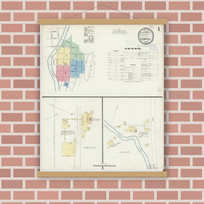 Old map wall art mockup — magnetic wood frame on brick wall — Sanborn Fire Insurance Map from Clearfield, Clearfield County, Pennsylvania (1897), Sheet #0001