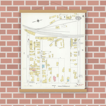Old map wall art mockup — magnetic wood frame on brick wall — Sanborn Fire Insurance Map from Potsdam, St. Lawrence County, New York (1910), Sheet #0006
