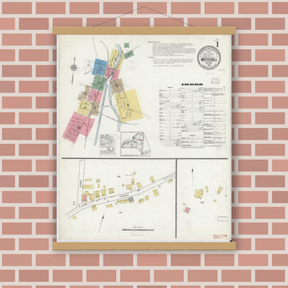 Old map wall art mockup — magnetic wood frame on brick wall — Sanborn Fire Insurance Map from Whitehall, Washington County, New York (1916), Sheet #0001