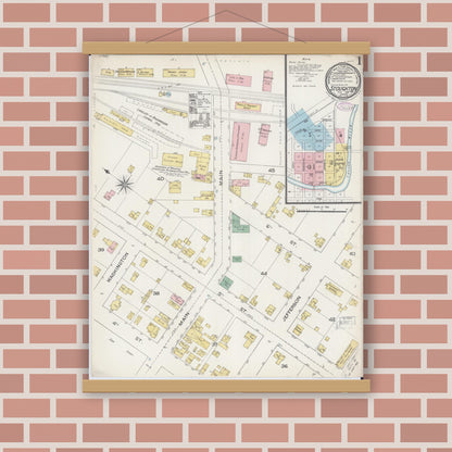 Old map wall art mockup — magnetic wood frame on brick wall — Sanborn Fire Insurance Map from Stoughton, Dane County, Wisconsin (1887) - Complete Map Set