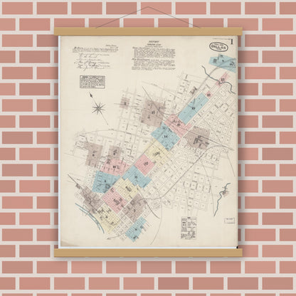 Old map wall art mockup — magnetic wood frame on brick wall — Sanborn Fire Insurance Map from Dallas, Dallas County, Texas (1885) - Complete Map Set