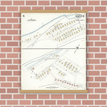 Old map wall art mockup — magnetic wood frame on brick wall — Sanborn Fire Insurance Map from Coaldale, Schuylkill County, Pennsylvania (1923), Sheet #0006