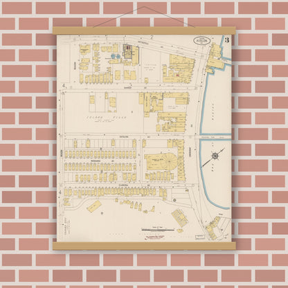Old map wall art mockup — magnetic wood frame on brick wall — Sanborn Fire Insurance Map from Avalon, Los Angeles County, California (1919), Sheet #0003