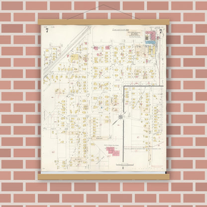Old map wall art mockup — magnetic wood frame on brick wall — Sanborn Fire Insurance Map from North Vernon, Jennings County, Indiana (1943), Sheet #0007