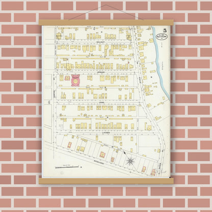 Old map wall art mockup — magnetic wood frame on brick wall — Sanborn Fire Insurance Map from Natrona, Allegheny County, Pennsylvania (1906), Sheet #0005