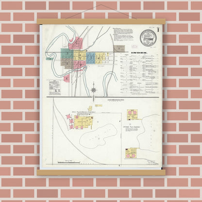 Old map wall art mockup — magnetic wood frame on brick wall — Sanborn Fire Insurance Map from Ottawa, Putnam County, Ohio (1911) - Complete Map Set