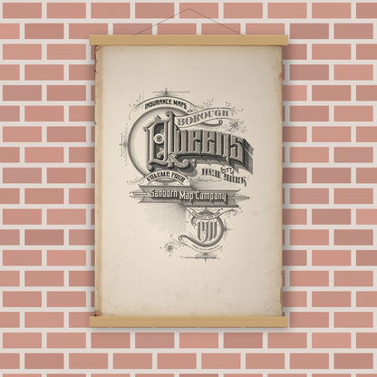 Old map wall art mockup — magnetic wood frame on brick wall — Sanborn Fire Insurance Map from Queens, Queens County, New York (1911), Sheet #0001