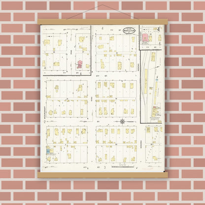 Old map wall art mockup — magnetic wood frame on brick wall — Sanborn Fire Insurance Map from Mapleton, Monona County, Iowa (1915), Sheet #0004
