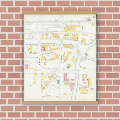 Old map wall art mockup — magnetic wood frame on brick wall — Sanborn Fire Insurance Map from Ithaca, Tompkins County, New York (1904), Sheet #0006