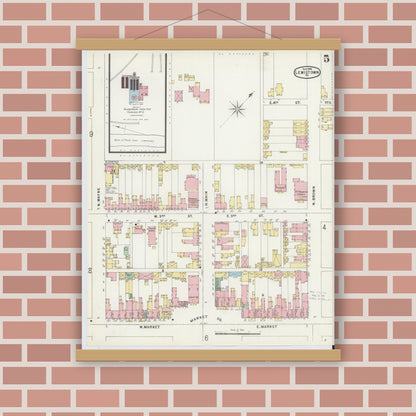 Old map wall art mockup — magnetic wood frame on brick wall — Sanborn Fire Insurance Map from Lewistown, Mifflin County, Pennsylvania (1896), Sheet #0005