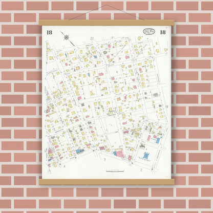 Old map wall art mockup — magnetic wood frame on brick wall — Sanborn Fire Insurance Map from Del Rio, Val Verde County, Texas (1930), Sheet #0018