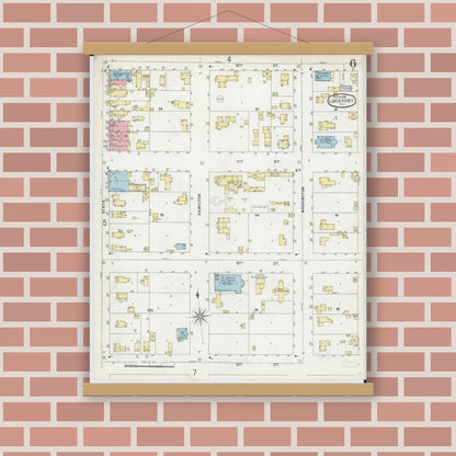 Old map wall art mockup — magnetic wood frame on brick wall — Sanborn Fire Insurance Map from Lockport, Will County, Illinois (1897), Sheet #0006