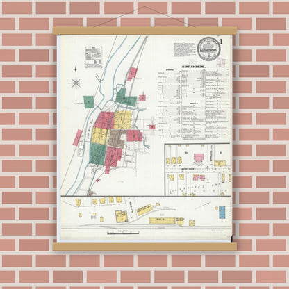 Old map wall art mockup — magnetic wood frame on brick wall — Sanborn Fire Insurance Map from Miamisburg, Montgomery County, Ohio (1905), Sheet #0001