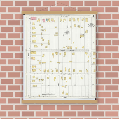 Old map wall art mockup — magnetic wood frame on brick wall — Sanborn Fire Insurance Map from Clyde, Sandusky County, Ohio (1899), Sheet #0004