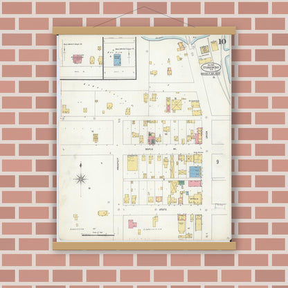 Old map wall art mockup — magnetic wood frame on brick wall — Sanborn Fire Insurance Map from Sturgeon Bay, Door County, Wisconsin (1904), Sheet #0010