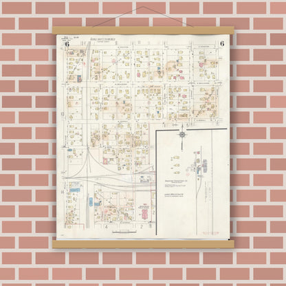 Old map wall art mockup — magnetic wood frame on brick wall — Sanborn Fire Insurance Map from Marion, Williamson County, Illinois (1946), Sheet #0006