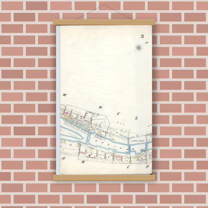 Old map wall art mockup — magnetic wood frame on brick wall — Sanborn Fire Insurance Map from Saginaw, Saginaw County, Michigan (1895), Sheet #0003